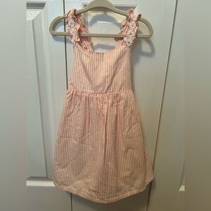 Toddler Girl’s Pink Striped Sleeveless Sun Dress with Floral Straps Size 2T